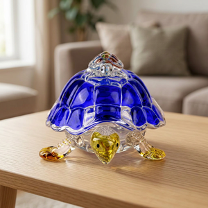 Petite figurine de tortue en verre soufflé à la main, coquille bleue, tête jaune, décoration artisanale sur le thème des animaux - Product Image 3