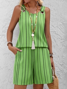 Conjunto de Verano Personalizado para Mujer, Dos Piezas, Top sin Mangas a Rayas y Pantalones Cortos, Conjuntos Combinados, Ropa al por Mayor - Product Image 2
