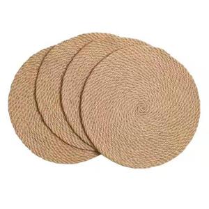 Alfombrilla aislante del calor, alfombrilla de cocina de algodón y lino, paño redondo tejido para bandeja de té, mantel individual, posavasos, tejido de ratán, paja - Product Image 5