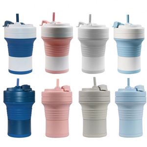 Outdoors <b>Camping</b> Hiking Foldable Food Grade BPA FREE Silicone Water Bottle Coffee Sippy Baby <b>Cups</b> With Straw - Product Image 6