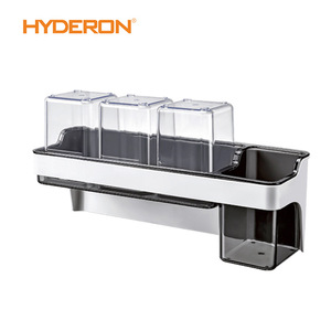 Support de rangement pour salle de bain Hyderon, en plastique et acier inoxydable, fixation par ventouse, porte-brosse à dents, design minimaliste - Product Image 2