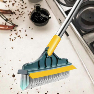 Brosse à récurer les sols de la cuisine et de la salle de bain 2 en 1 durable et bon marché avec poils rigides en forme de V à long manche pour gratter et nettoyer le coulis - Product Image 4