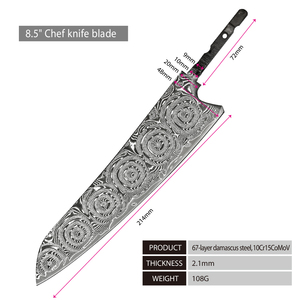 <span class=keywords><strong>Couteau</strong></span> de cuisine à <span class=keywords><strong>lame</strong></span> fixe en acier <span class=keywords><strong>Damas</strong></span> à 67 couches, motif grande rose, fait main, haute qualité, <span class=keywords><strong>lame</strong></span> pleine longueur - Product Image 2