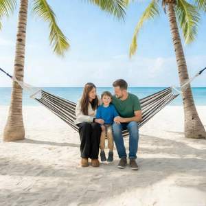 <span class=keywords><strong>Hamac</strong></span> double portable avec barres <span class=keywords><strong>en</strong></span> <span class=keywords><strong>bois</strong></span> détachables, toile épaisse anti-retournement pour le camping, avec sac et kit de suspension - Product Image 2