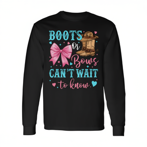 Boots Or Bows Can't Wait To Know Western Gender Reveal T-shirt à manches longues - Product Image 2