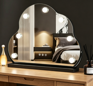Cloud-Shaped LED <b>Makeup</b> Mirror 12 Bulb Freestanding Glass <b>Vanity</b> Mirror Touch Switch 360 Rotatable Metal Frame - Product Image 2