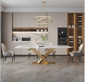 Mesa de banquete de estilo italiano <span class=keywords><strong>en</strong></span> forma de X, mesa de comedor <span class=keywords><strong>Pandora</strong></span> Rock Slate con base de metal personalizada - Product Image 1