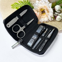 Ensemble de manucure 7 pièces, outils de soin des ongles, kit de toilettage portable de voyage, étui en cuir PU à fermeture éclair, sublimation personnalisée, promotionnel