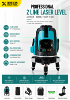 Niveau laser croisé vert professionnel industriel GPMTEC DL-021 pour bricolage, auto-nivelant infrarouge, précision 1 mm/5 m, 3 lignes