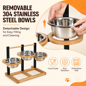 Support de gamelle surélevée personnalisable pour animaux de compagnie, hauteur réglable 5 positions, en bois ou en matériau, avec impression sérigraphiée, pour l'alimentation des chiens - Product Image 3