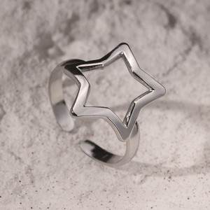 Bague ouverte réglable en acier inoxydable plaqué or 18 carats, style minimaliste japonais et coréen, anti-ternissement, étanche, motif étoile creuse - Product Image 4