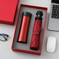 Coffret Cadeau d'Entreprise Personnalisé Bona 3-en-1 : Gobelet Isotherme en Acier Inoxydable, Batterie Externe, Parapluie de Voyage, Impression Letterpress – Cadeau d'Affaires