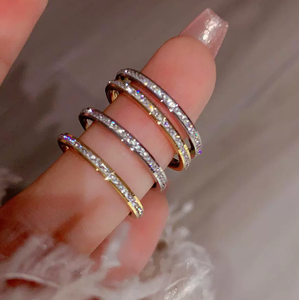 <b>Chunky</b> Layered Zircon <b>Ring</b> Stainless Steel Stacked Band Gold Plated Silver Tone Geometric Jewelry for Women - Product Image 1