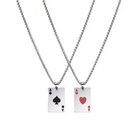 Collier tendance en acier inoxydable plaqué argent avec pendentif cœur carte de poker porte-bonheur, chaîne à maillons, unisexe, idéal pour les fêtes - Vente chaude