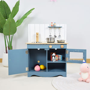 Pretend Play Toy Toddler Blue Wooden Play Kitchen <b>Set</b> for Kids with Cooking Accessories, Oven, <b>Microwave</b>, Sink & Faucet - Product Image 3