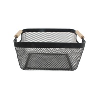 Panier en acier grillagé, grand panier organisateur de rangement en fil métallique, paniers de cuisine suspendus multifonctionnels avec poignée en bois