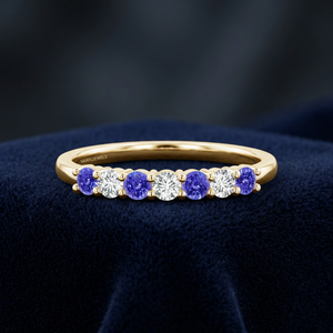 Anillo de Zafiro y Diamantes con Piedras Redondas de Corte Brillante, Anillo de Compromiso para Mujer con Piedras Preciosas, Oro de 10K, 14K, 18K, Plata 925, 935 - Product Image 1