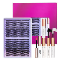 Kit d'extension de cils individuels en grappe 30-100D à volume élevé, pour application DIY, cils segmentés avec adhésif et fixateur