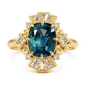 Anello Vintage Stile Corte con Gemma Blu per Donne, Elegante Gioiello da Dito - Product Image 1