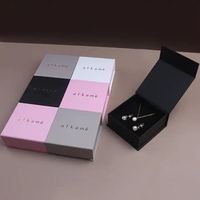 Boîte à bijoux personnalisée de luxe, petite, à fermeture magnétique, en carton gris, carrée, imprimée, pour collier, bague, cadeau