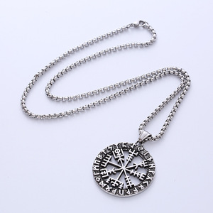 Collar Vikingo con Colgante de Brújula Rúnica <span class=keywords><strong>Algiz</strong></span> de Acero Inoxidable Vintage - Product Image 1