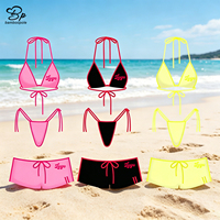 Sportieve stijl, bijpassende badkleding fabrikant, dames eco-vriendelijke bikini, op maat gemaakte logo bikini shorts, 3-delige set