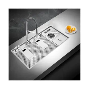 Hidden Multifunction Kitchen Sink Modern Hand Made Kitchen Sink Stainless Steel Fregadero Acero Inoxidable Kitchen Sink