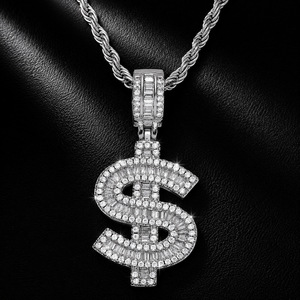 Collar con Colgante <span class=keywords><strong>de</strong></span> Signo <span class=keywords><strong>de</strong></span> Dólar con Incrustaciones <span class=keywords><strong>de</strong></span> Circonitas Cúbicas en Latón Dorado y Plateado para Hombre, Joyería Hip Hop Streetwear - Product Image 4