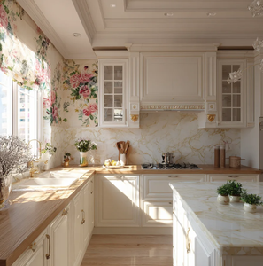 Meuble de cuisine moderne et chaleureux en chêne clair massif avec panneaux plats, quincaillerie en laiton et double îlot - Product Image 5