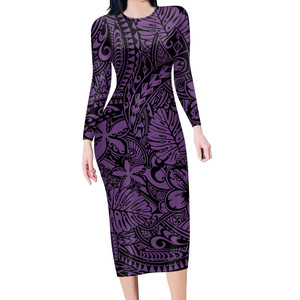 <span class=keywords><strong>Robe</strong></span> blanche et <span class=keywords><strong>noire</strong></span> à manches longues femmes Samoa polynésien avec <span class=keywords><strong>fleurs</strong></span> tropicales imprimer robes de soirée moulantes robes de Cocktail Sexy - Product Image 4