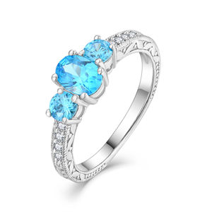 Qingxin Custom Oem Fijne Sieraden Verloving Vergulde 925 Sterling Zilver Diamant Bruiloft Solitaire Band Blauwe Ring Voor Vrouwen - Product Image 1