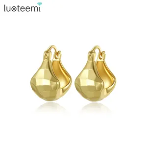 LUOTEEMI Metal Hoop Accessory Wholesale Huggie Fashion Drop 18K Gold Plated Geometric Clip On Hollow Earrings