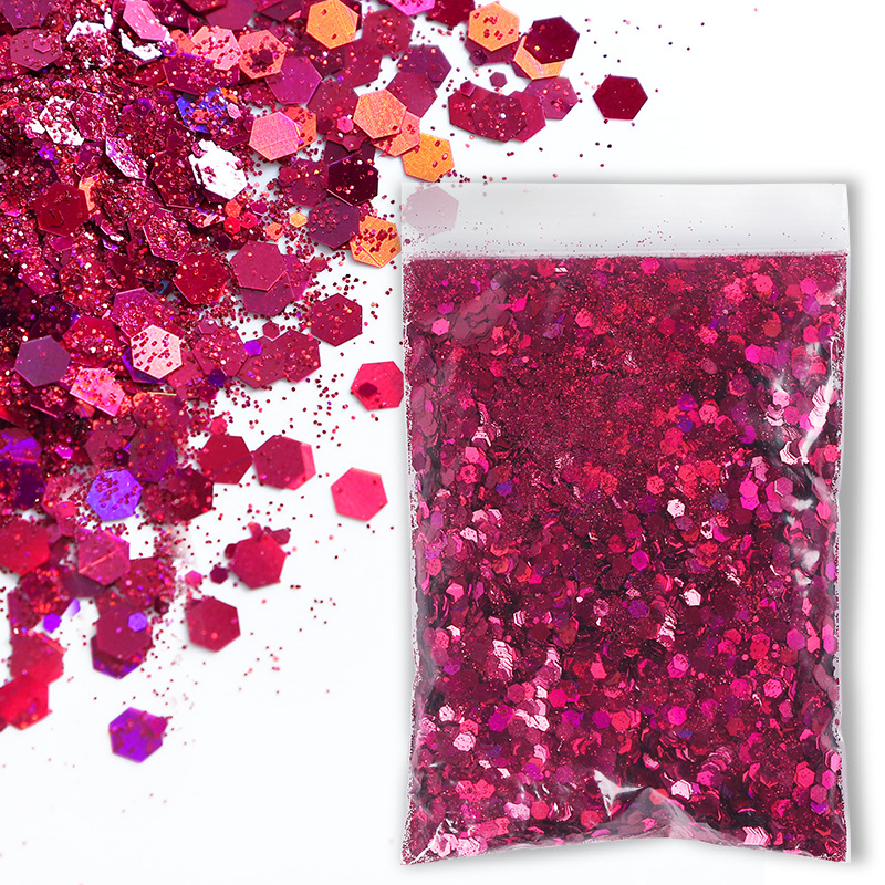 Poudre laser mélangée grand hexagone en sachet de 50g - rouge prune laser 18