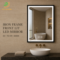 Miroir de salle de bain Joystar à LED avec éclairage frontal, cadre en fer couleur personnalisée, 50x70cm, tactile et à intensité variable, pour salles de bain d'hôtellerie