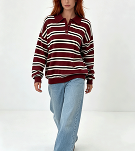 <strong>Ladies</strong> Lapel Button Striped Knit Pullover Women <strong>Polo</strong> <strong>Neck</strong> Long Sleeve <strong>Jumper</strong> - Product Image 5