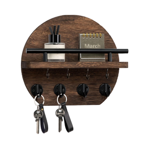 Portachiavi Circolare <span class=keywords><strong>in</strong></span> <span class=keywords><strong>Legno</strong></span> <span class=keywords><strong>da</strong></span> <span class=keywords><strong>Parete</strong></span> a Singolo Livello con Mensola e 8 Ganci per Arredamento Casa, Portaoggetti <span class=keywords><strong>in</strong></span> <span class=keywords><strong>Legno</strong></span> con Maniglia <span class=keywords><strong>in</strong></span> Metallo - Product Image 2