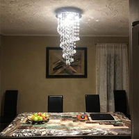 Lustre de plafond moderne en cristal optique en spirale goutte de pluie, longue chaîne LED en acier inoxydable et acrylique, IP65, lumière du jour 5000K pour hôtels