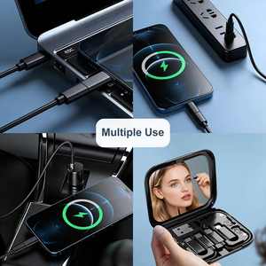 X11 Portable Phone Accessory Storage Case with Mirror <b>USB</b> Adapter Storage Box 4 In 1 Multi box data <b>cable</b> for Travel Office - Product Image 6