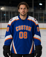 Maillot de hockey à impression intégrale par sublimation, design original de créateur, personnalisable avec le nom des athlètes, pour événements, clubs, équipes, entraînement et pratique.