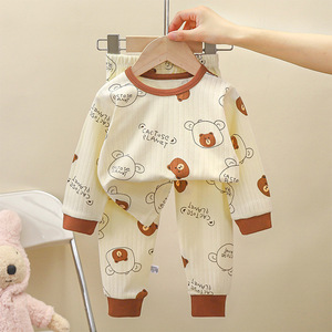 Conjunto de pijama de algodón puro para niños, pantalones de manga larga con estampado de dibujos animados, ropa de bebé de 80-150cm para niños y niñas, ropa de otoño - Product Image 4