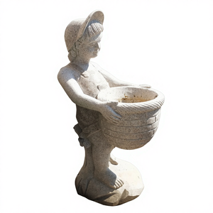 Estatua de Piedra con Figura de Ángel Europeo, Niño y Hombre, con Flor de Piedra, Maceta y Jardinera - Product Image 3