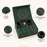 Boîte de calendrier de l'avent de Noël personnalisée, 24 tiroirs, emplacement pour bouteille de vin, boîte en carton de luxe pour coffret cadeau de Noël, vente en gros