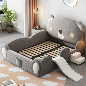Koala Theme Kid's <b>Bed</b> with <b>Slide</b> Upholstered Bump Proof Design Single <b>Bed</b> Guardrail Included for Boys Luxury Toddler <b>Bed</b> - Product Image 2