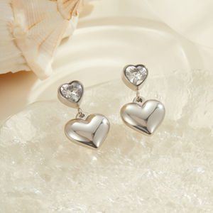 Boucles d'oreilles en acier inoxydable - couleur acier brillant, forme cœur, simples et élégantes, polyvalentes, ne se décolore pas. Forme géométrique. - Product Image 4