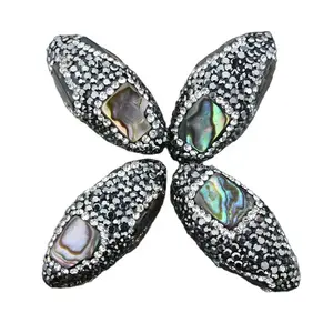 CH-JAB0754 pave crystal abalone shell beads,fashion rhinestone paua bead for jewelry making,handmade crystal abalone loose beads