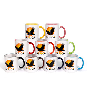Tasse à café en céramique avec logo imprimé, couleur personnalisée, bord doré, 11oz, vierge, sublimation, avec poignée colorée - Product Image 4