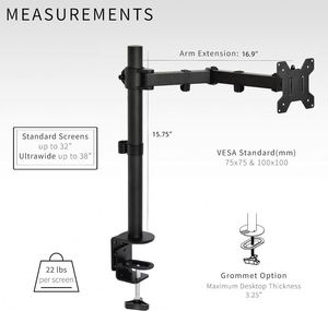 ขาตั้งจอเดี่ยวแบบปรับได้สำหรับติดตั้งบนโต๊ะ พร้อมฐานแบบหนีบ C-Clamp และ Grommet รองรับหน้าจอขนาดสูงสุด 32 นิ้ว สินค้าใหม่ - Product Image 2