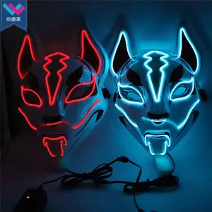 Decoração Expro Anime Máscara japonesa Fox El, luz LED neon, máscara de cosplay, festa de Halloween, máscara LED rave, 10 cores para escolher