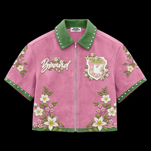 <span class=keywords><strong>T</strong></span>-<span class=keywords><strong>shirt</strong></span> <span class=keywords><strong>Homme</strong></span> Court et Ample en Daim avec Fermeture Éclair Personnalisée, Style Streetwear, Manches Courtes, Broderie en Relief et Strass - Product Image 3
