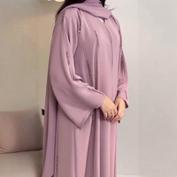 Abaya Kaftan Modeste Grande Taille Faite à la Main avec Perles pour Femme, Robe de Prière Islamique en Polyester Respirant, Tenue Décontractée pour Ramadan et Aïd